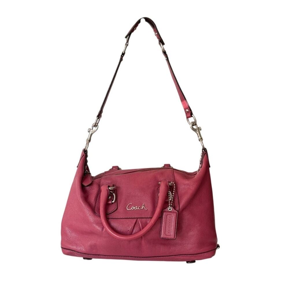 Coach Ashley Raspberry Pink Pebbled Leather Satchel Bag F15445